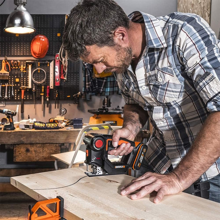 18V(20V MAX) Akku Stichsäge Axis WX550.4, 2,0Ah, PowerShare, 2-in-1, Säbel- und Stichsäge,Schnelle Umstellfunktion mit Staubbläser & Pendelhub