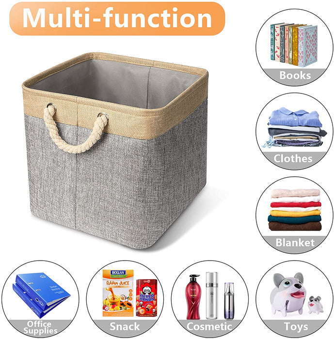 4 Stück Stoff Aufbewahrungsbox Faltbare Aufbewahrungskiste,Canvas Stoffkorb Aufbewahrungskorb 30*30*30CM für Kallax-Regale, Faltbox Stabil Beige/Grau