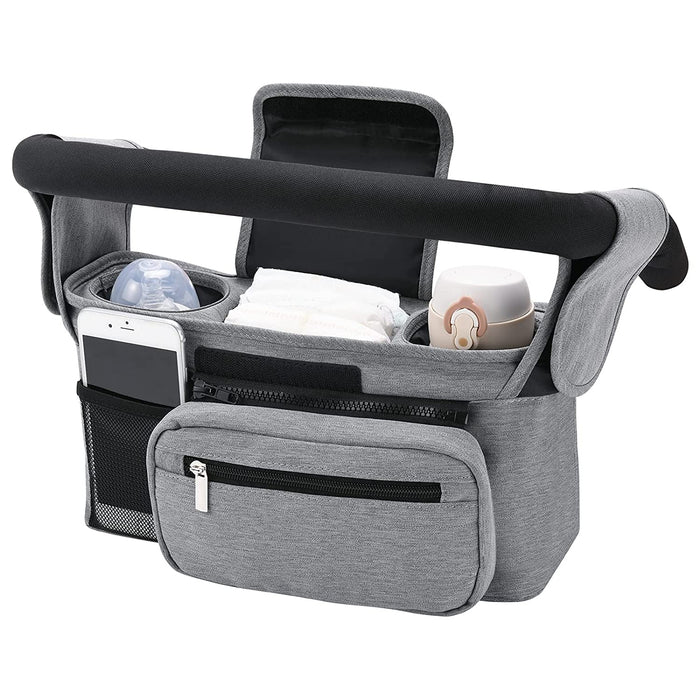 Kinderwagen Organizer Universal mit Isolierten Getränkehalter/Becherhalter, Momcozy Buggy Kinderwagentasche Baby Zubehör mit Reißverschlusstasche