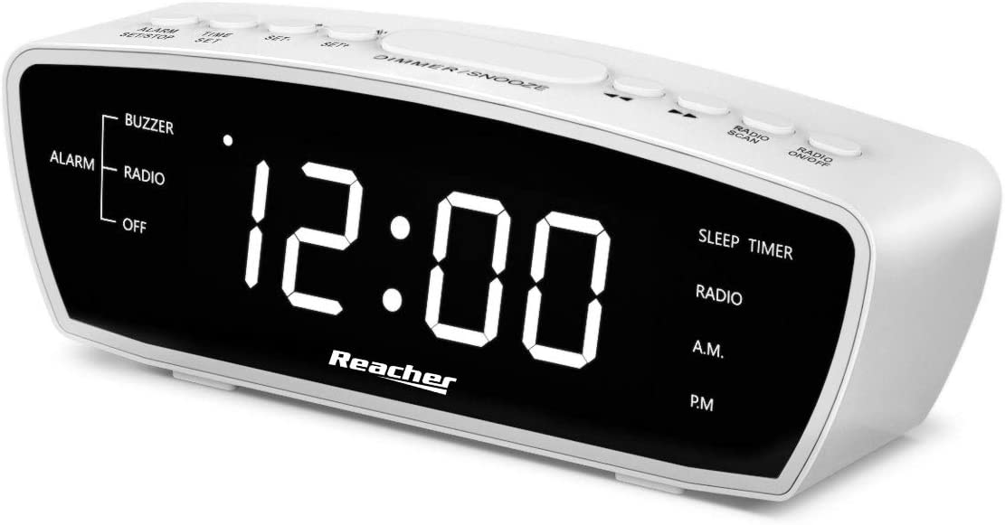 Radiowecker, Reacher Simple Wecker Radio mit USB-Ladebuchse, FM-Radio, Dimmer, 6 Snooze 9-Minuten-Intervalle, einstellbare Wecklautstärke