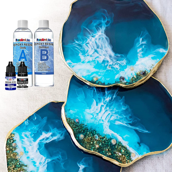 Epoxidharz Set Anfänger 360ml/385g, Glasklar Kunstharz Gießen Epoxy Resin Gießharz Mit Epoxidharz Farbe, Glitzer, Holz Stäbchen, Handschuhe...