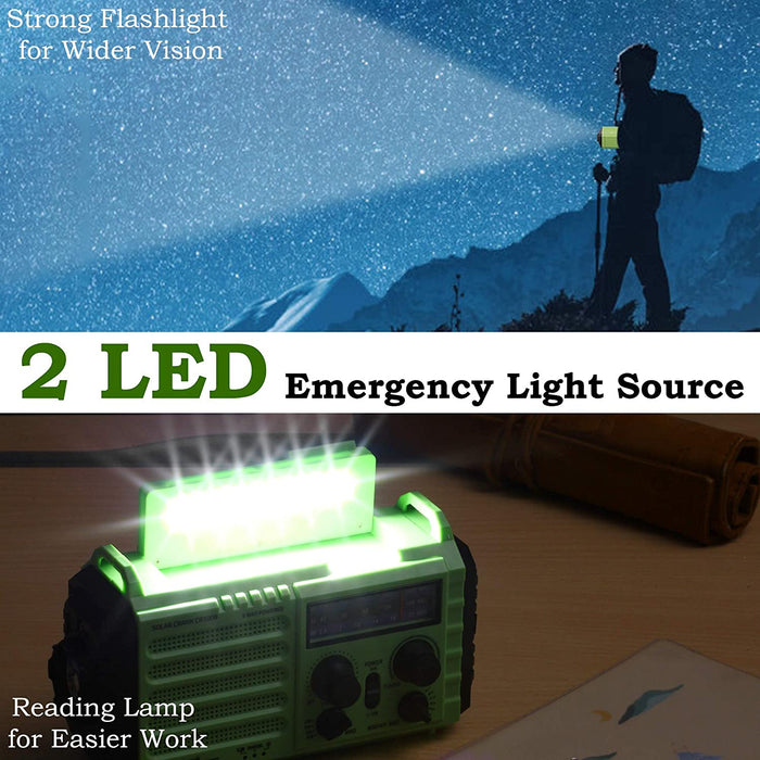 AM/FM/SW Baustellenradio Kurbelradio, Tragbares 5-Wege Wetter Solar Radio, Dynamo Handkurbel, Power Bank, LED Camping Licht, SOS-Alarm, Kompass (Grün)