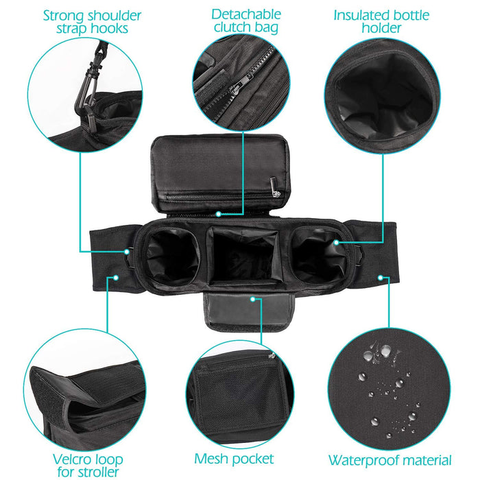 Kinderwagen Organizer Universal mit Isolierten Getränkehalter/Becherhalter, Momcozy Buggy Kinderwagentasche Baby Zubehör mit Reißverschlusstasche