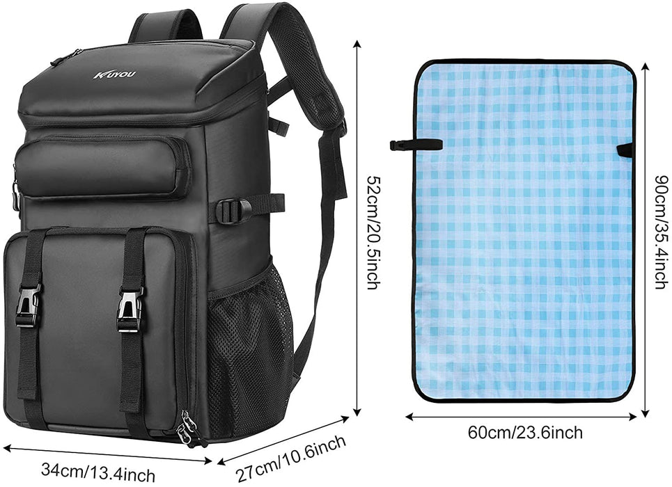 45L Kühltasche, Picknickrucksack, Lunchtasche, Thermotasche, Isolierrucksack für Lebensmitteltransport, Rucksack schwarz