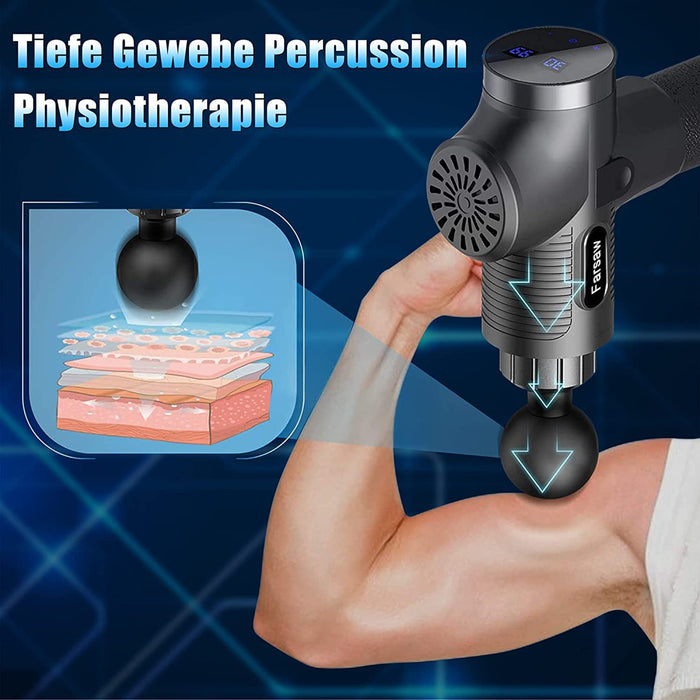 Massagepistole Elektrisch, Muskel Massage Gun LCD Touchscreen, Massagegerät mit 6 Massageköpfen, 30 einstellbare Geschwindigkeiten Massagestab