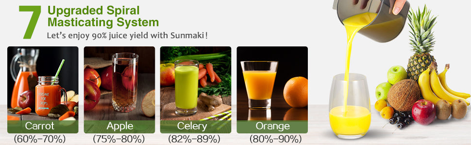 Entsafter Slow Juicer, Sunmaki Gemüse und Obst Profi Entsafter mit langsam, Kaltpress-Entsafter mit leisem Motor und Rückwärtsfunktion
