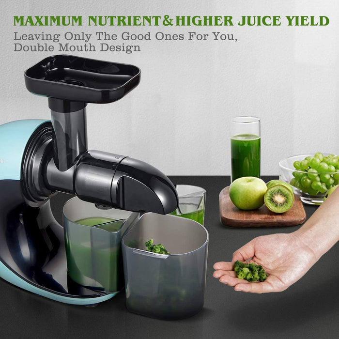 Entsafter Slow Juicer Blau, Sunmaki Gemüse und Obst Profi Entsafter mit langsam, Kaltpress-Entsafter mit leisem Motor und Rückwärtsfunktion