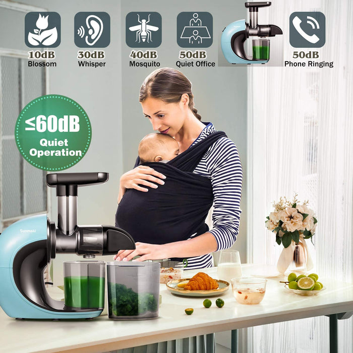 Entsafter Slow Juicer Blau, Sunmaki Gemüse und Obst Profi Entsafter mit langsam, Kaltpress-Entsafter mit leisem Motor und Rückwärtsfunktion