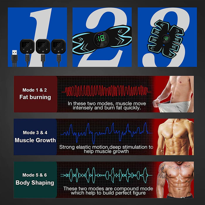 EMS Muskelstimulator Trainingsgerät, Bauchmuskeltrainer Elektrostimulation Muskelstimulation USB Wiederaufladbar für Damen Herren