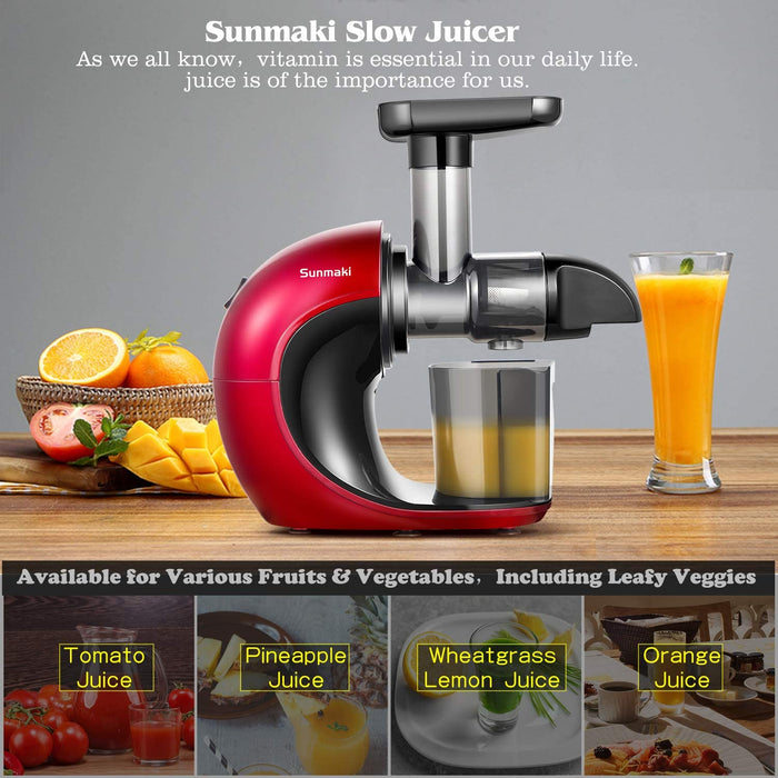 Entsafter Slow Juicer, Sunmaki Gemüse und Obst Profi Entsafter mit langsam, Kaltpress-Entsafter mit leisem Motor und Rückwärtsfunktion
