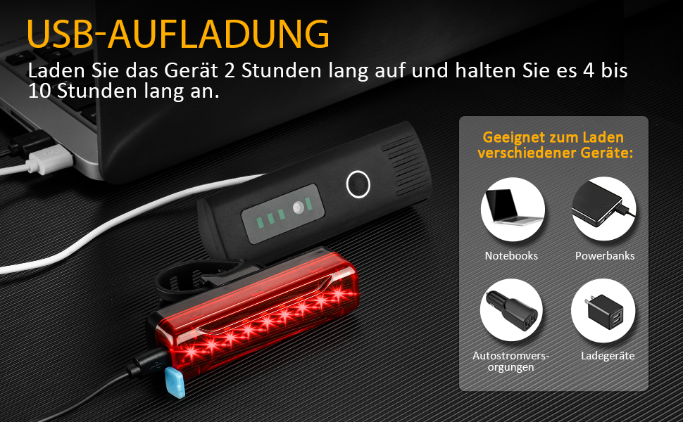 Fahrradlicht LED Set - USB Wiederaufladbare Fahrradlichter Fahrradlampe mit Automatischem Lichtsensor - Wasserdicht Frontlicht Rücklicht