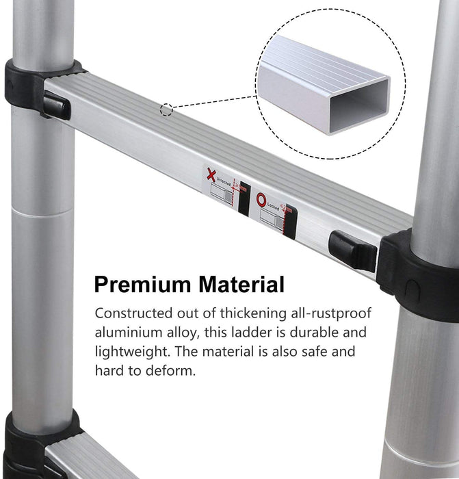 4,7M Teleskopleiter, Rutschfester Klappleiter Stehleiter Mehrzweckleiter aus hochwertiges Aluminium, 150 kg/330 Pfund Belastbarkeit, Schwarz