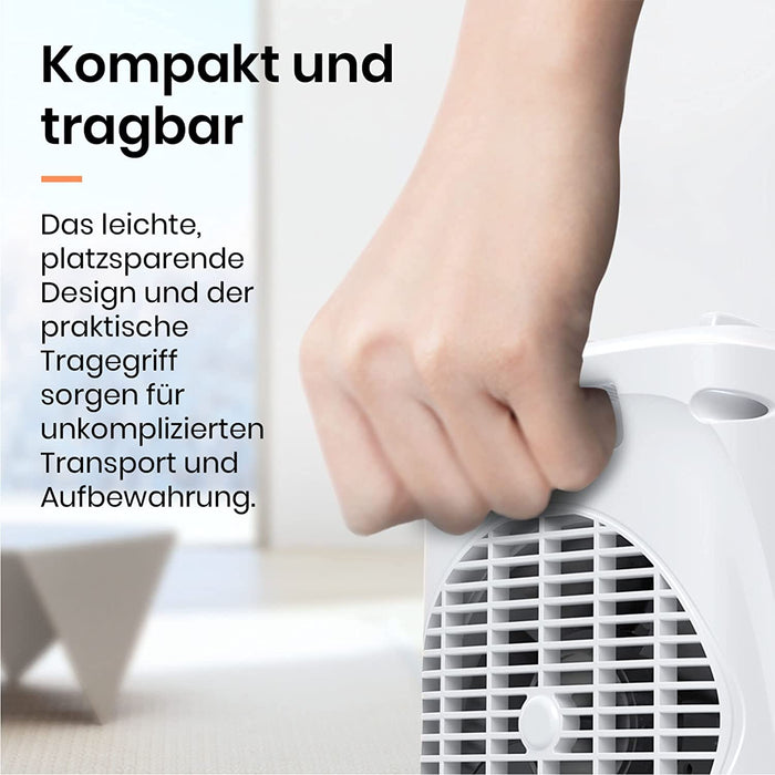 2000W Mini Keramik Heizlüfter mit Kaltstufen und drei Leistungsstufen - für Betrieb im Büro, Wohnzimmer, Schlafzimmer oder Terasse - Weiß