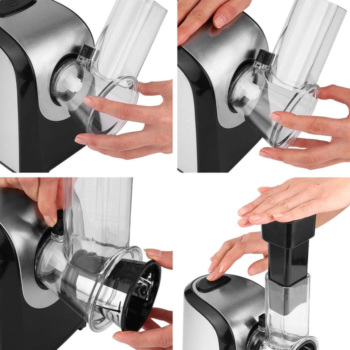 Elektrisch Gemüsehobel, Elektrisch Schnitzelwerk, Elektrische Küchenreibe, elektrischer Zerkleinerer, Trommeln aus Edelstahl, 4 Kegel-Klingen