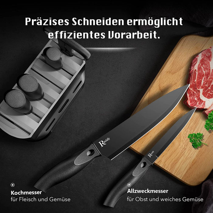 Messerset mit Messerblock Set, 7-TLG Kochmesser Set mit Messer, Schere, Messerblock zum Hacken von Fleisch/Gemüse/Obst