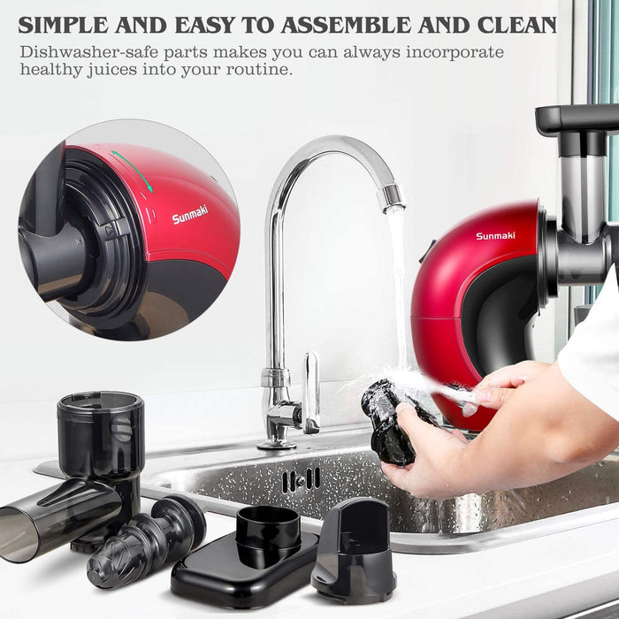 Entsafter Slow Juicer, Sunmaki Gemüse und Obst Profi Entsafter mit langsam, Kaltpress-Entsafter mit leisem Motor und Rückwärtsfunktion
