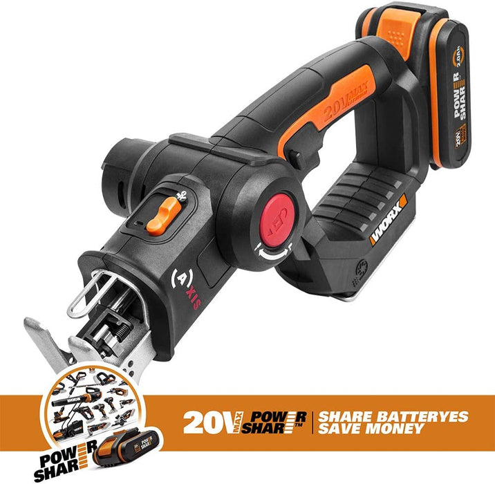 18V(20V MAX) Akku Stichsäge Axis WX550.4, 2,0Ah, PowerShare, 2-in-1, Säbel- und Stichsäge,Schnelle Umstellfunktion mit Staubbläser & Pendelhub