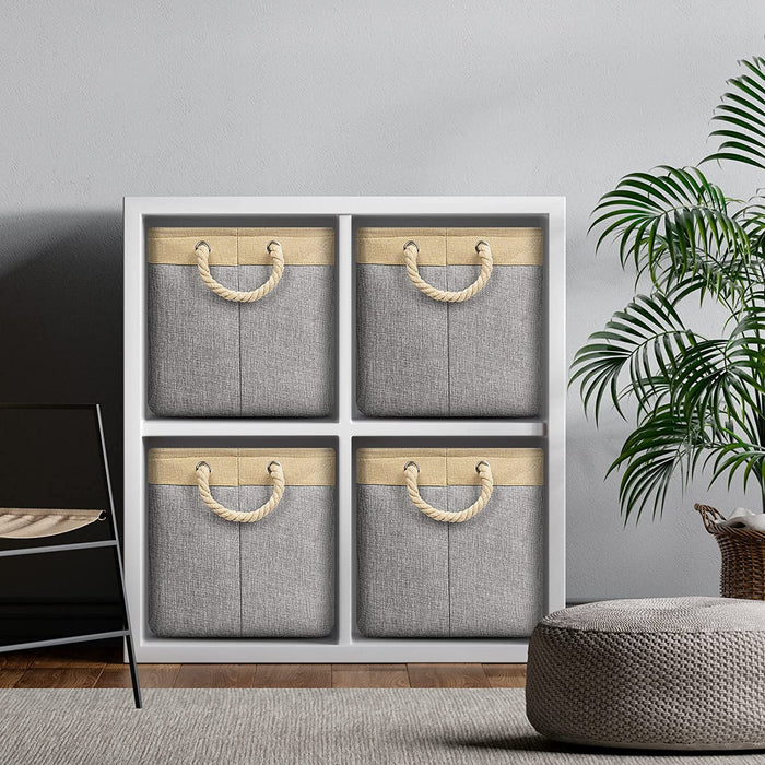 4 Stück Stoff Aufbewahrungsbox Faltbare Aufbewahrungskiste,Canvas Stoffkorb Aufbewahrungskorb 30*30*30CM für Kallax-Regale, Faltbox Stabil Beige/Grau