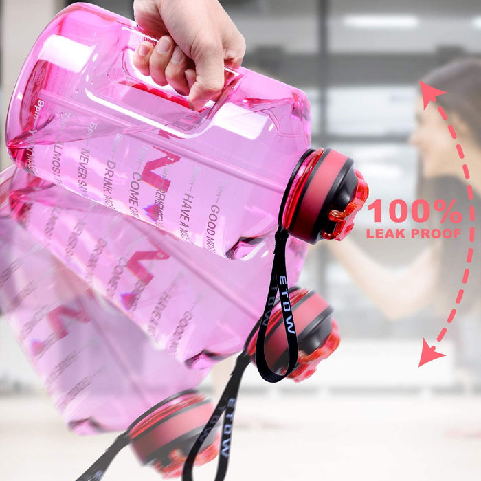 2,2 Liter Trinkflasche Sport mit Zeitangaben und Strohhalme, 2,2L Groß Sportflasche BPA Frei, Auto Wasserbehälter Auslaufsicher Sportflasche (Pink 2,2L)