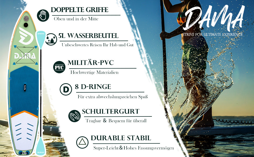 Aufblasbares Stand up Paddle Board (11'*33''*6'), schwimmendes 4er Kajak Paddel, Drop Stitch PVC, reisendes Board, Handpumpe, Leine, Schultergurt