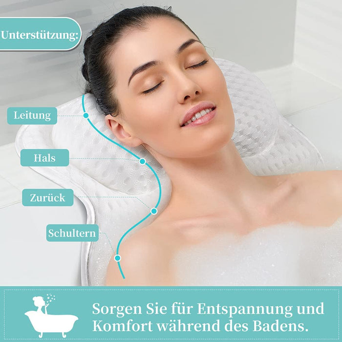 Badewannenkissen rutschfest Badewanne Kissen mit 6 Saugnäpfen - Badekissen mit 4D Air Mesh Technologie Bath Pillow für Whirlpool Spa Massage Wellness