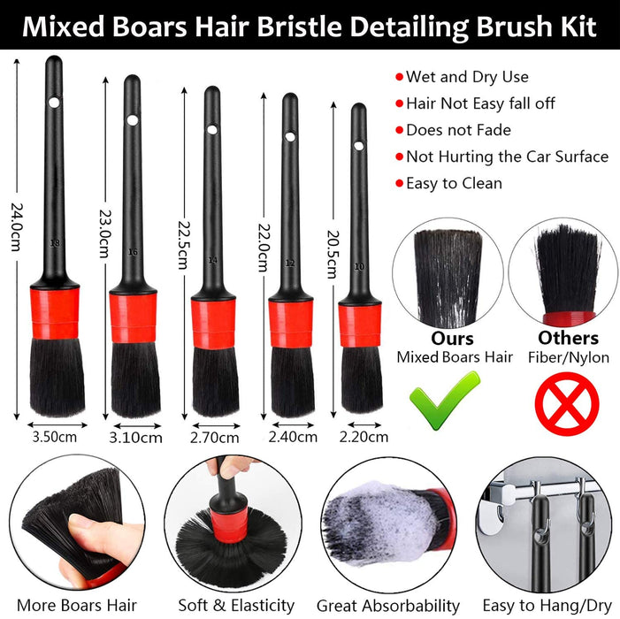 Auto Reinigung Pinsel Set, 14 Pcs Auto Detail Reinigungsbürsten Set Detailing Autobürste für die Detailreinigung des on Autos Innenraums, Außen, Motor
