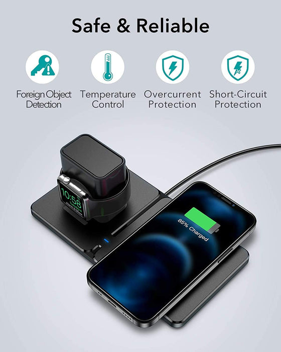 HaloLock 2 in 1 Kabelloses Ladegerät, Fast Dual Wireless Charger, für iPhone 12/12 Pro/12 mini/12 Pro Max, AirPods 2/Pro, Apple Watch 5/4/3/2