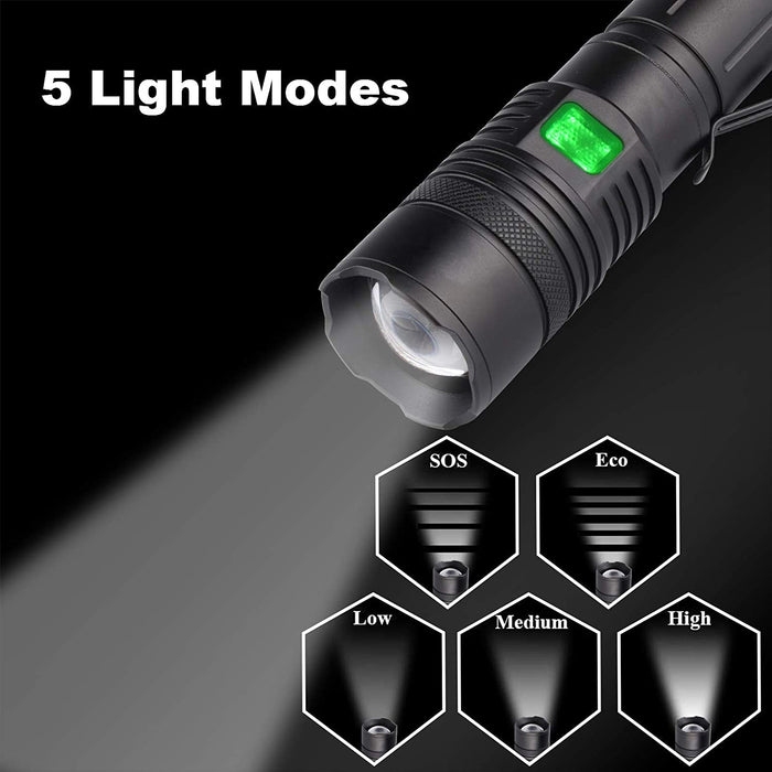 G700 LED Taschenlampe, Super Helle 3000 Lumen CREE Taschenlampen, Wiederaufladbare Taktische Taschenlampe mit Zoom für Camping Wandern und Notfälle