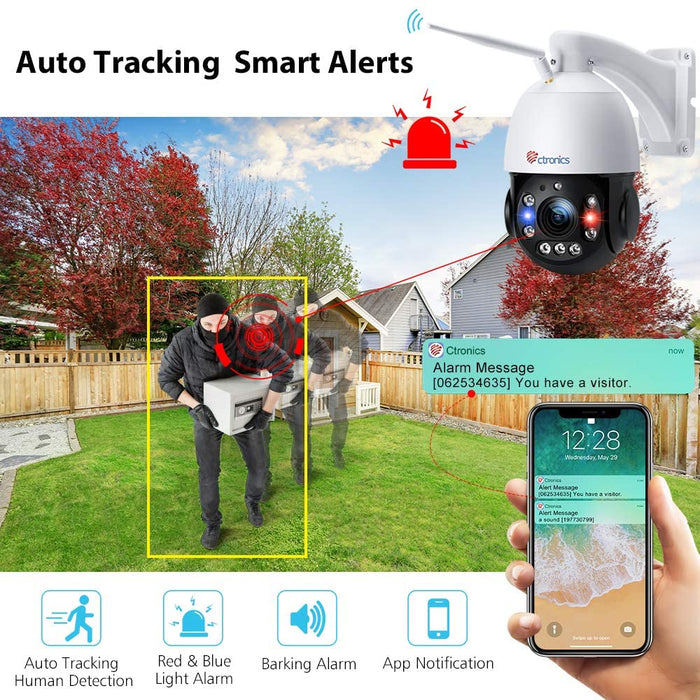 30X Optical Zoom 5MP PTZ Überwachungskamera Aussen, WLAN IP Dome Kamera Outdoor, Menschliche Erkennung, Automatische Verfolgung, 150M Nachtsicht