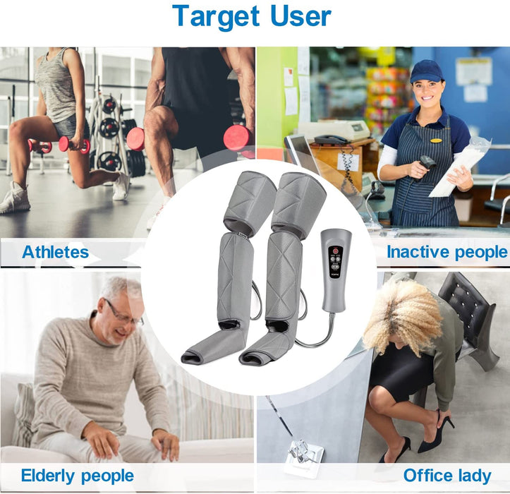 Beinmassagegerät, Luftkompression für die Zirkulation der Wadenfüße, Oberschenkelmassage, Sequentielles Stiefelgerät mit 6 Modi 4 Intensitäten