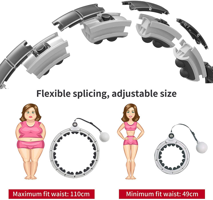 Smart Fitness Reifen, Smart Hula Hoop Reifen mit Zähler und Schwerkraftball, 16 Segmente Verstellbare Größe Nicht Fällt Hoola Hoop mit Massagenoppe