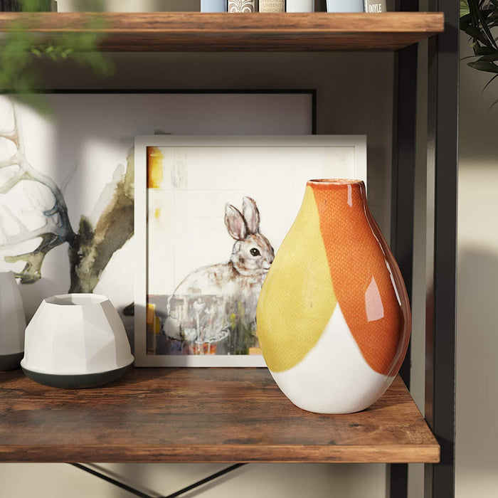 Standregal, Bücherregal, 4 Ebenen Leiterregal, stabiles Metallgestell, einfache Montage, für Wohnzimmer, Schlafzimmer, Küche, Vintagebraun-schwarz