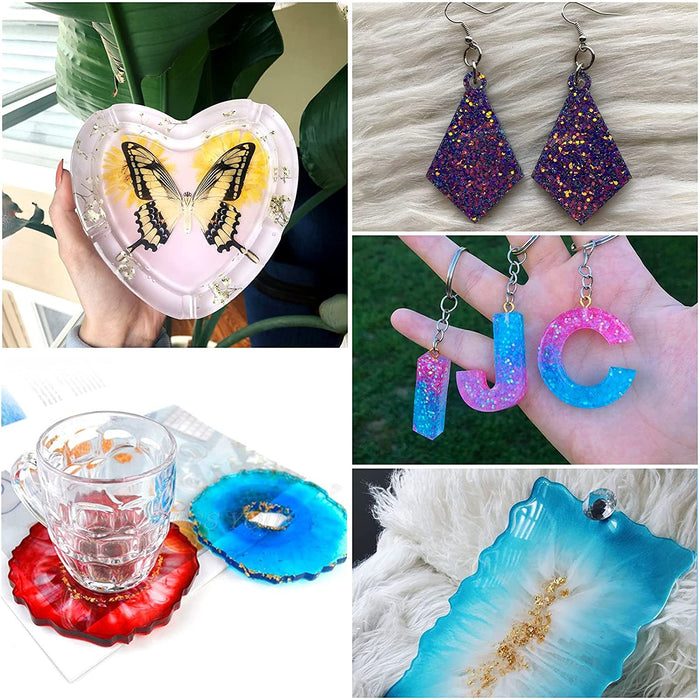 Epoxidharz Set Anfänger 500ml, Glasklar Epoxy Resin Gießharz Mit Epoxidharz Farbe, Glitzer, holzstäbchen, Handschuhe, messbecher, für Kunstprojekt