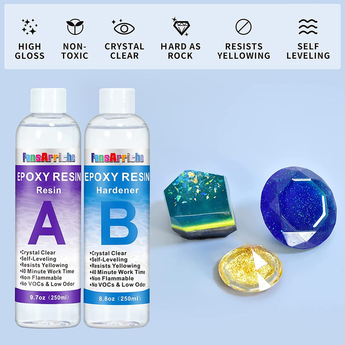 Epoxidharz Set Anfänger 500ml, Glasklar Epoxy Resin Gießharz Mit Epoxidharz Farbe, Glitzer, holzstäbchen, Handschuhe, messbecher, für Kunstprojekt