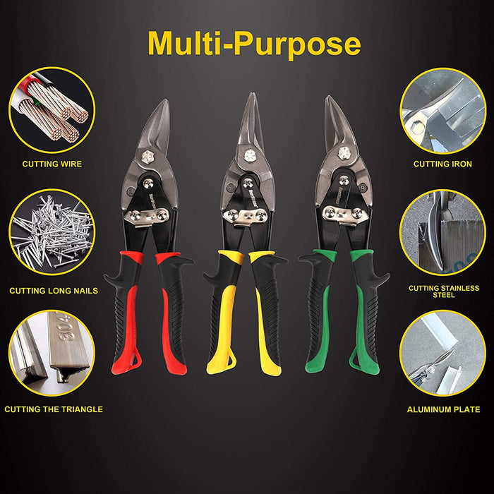 Blechschere 3 teilig - Cr-V-Stahl Profi Trockenbau Werkzeug, Blech Schneiden uvm Metallschere mit Hebelübersetzung - 250mm