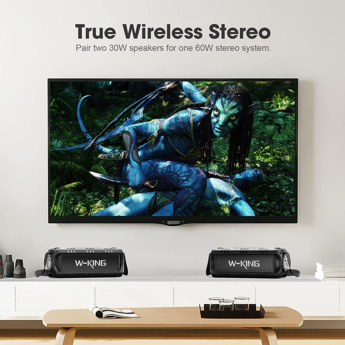 Bluetooth Lautsprecher, W-KING 30W Tragbarer Musikbox, 5000mAh Batterie, 24-Stunden Akkulaufzeit, Wasserdicht Bluetooth Speaker Box mit Bass