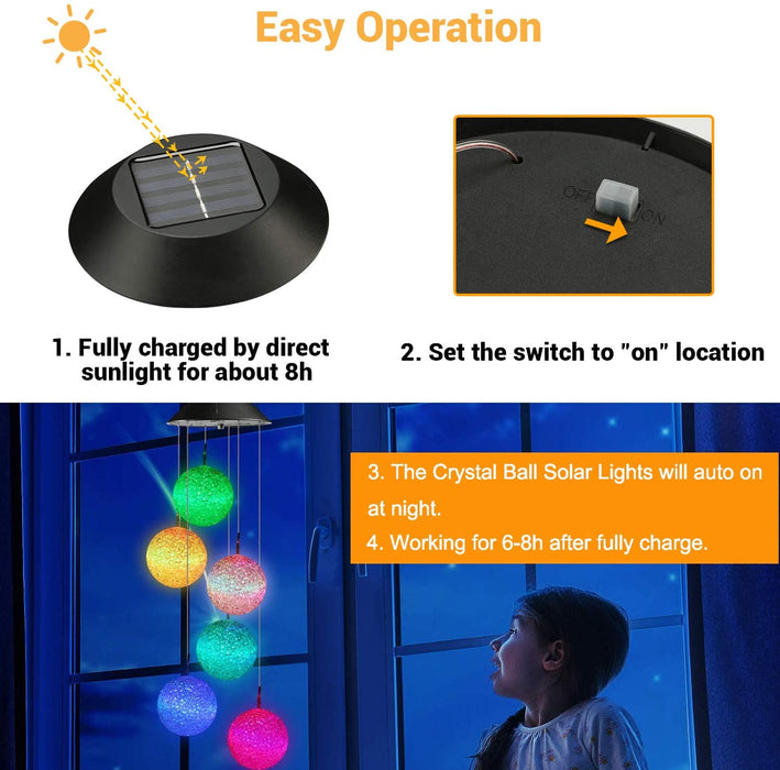 Windspiele für Draußen, LED Kugle Solar Windspiele Farbwechsel, Solarbetriebene Gartenlampe Hängeleuchte für Garten Baum Terrasse Deck Hof Rasen