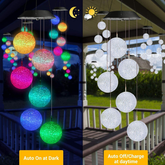 Windspiele für Draußen, LED Kugle Solar Windspiele Farbwechsel, Solarbetriebene Gartenlampe Hängeleuchte für Garten Baum Terrasse Deck Hof Rasen