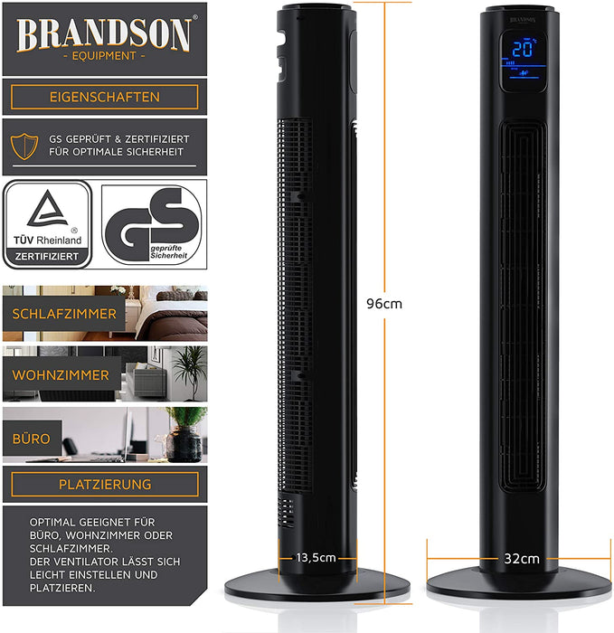 Turmventilator mit Fernbedienung 96 cm - Testsieger - mobiler Lüfter leise - Standventilator mit Oszilation - 3 Geschwindigkeiten 4 Lüftungs-Modi 