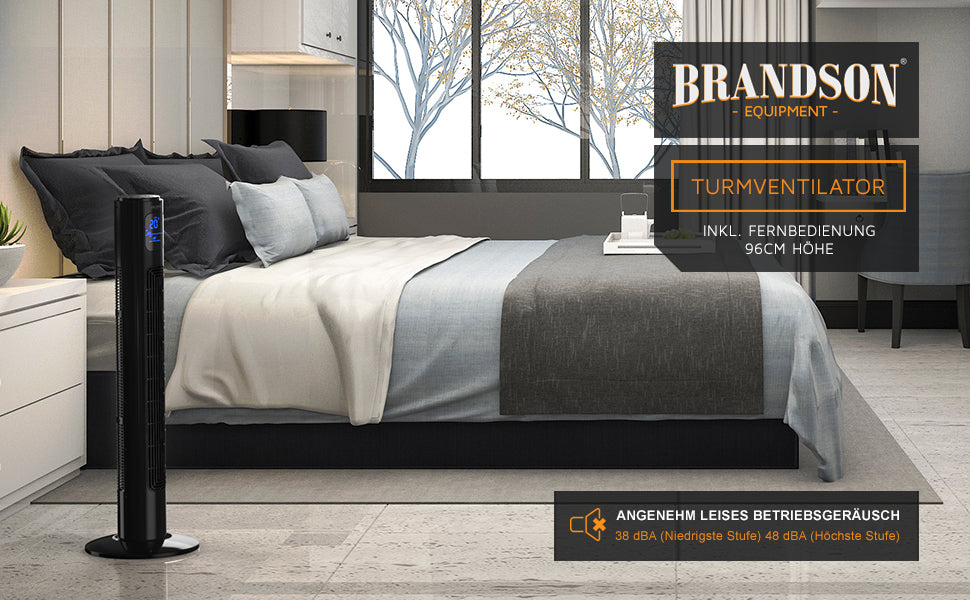 Turmventilator mit Fernbedienung 96 cm - Testsieger - mobiler Lüfter leise - Standventilator mit Oszilation - 3 Geschwindigkeiten 4 Lüftungs-Modi 