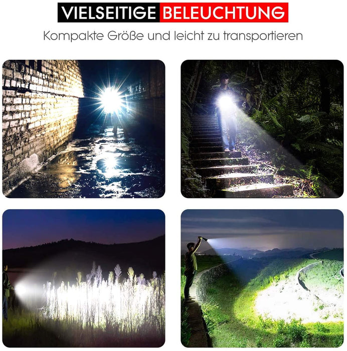 Extrem Hell LED Taschenlampe S3000, 3000 Lumen Taschenlampe mit 3 Modi und Lange Arbeitzeit, IP67 Wasserdicht Zoombar für Outdoor, Wandern, Camping