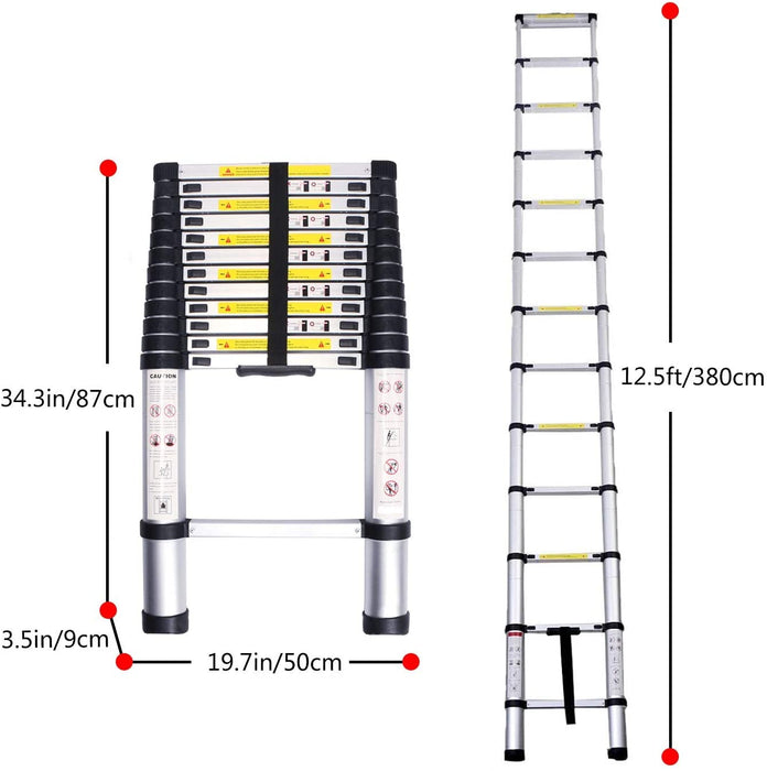 3,8M Teleskopleiter, Rutschfester Klappleiter Stehleiter Mehrzweckleiter aus hochwertiges Aluminium, 150 kg/330 Pfund Belastbarkeit, Schwarz