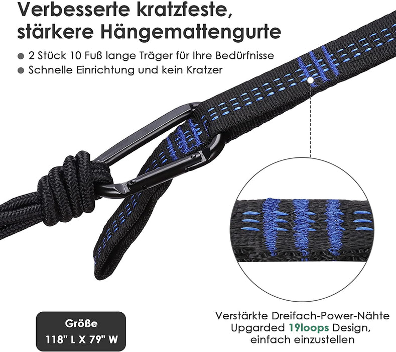 Hängematte Outdoor Ultraleicht mit Seilabdeckungen,300kg Tragkraft Hammock (300x200 cm),Atmungsaktiver, Schnell Trocknender Nylon Fallschirm