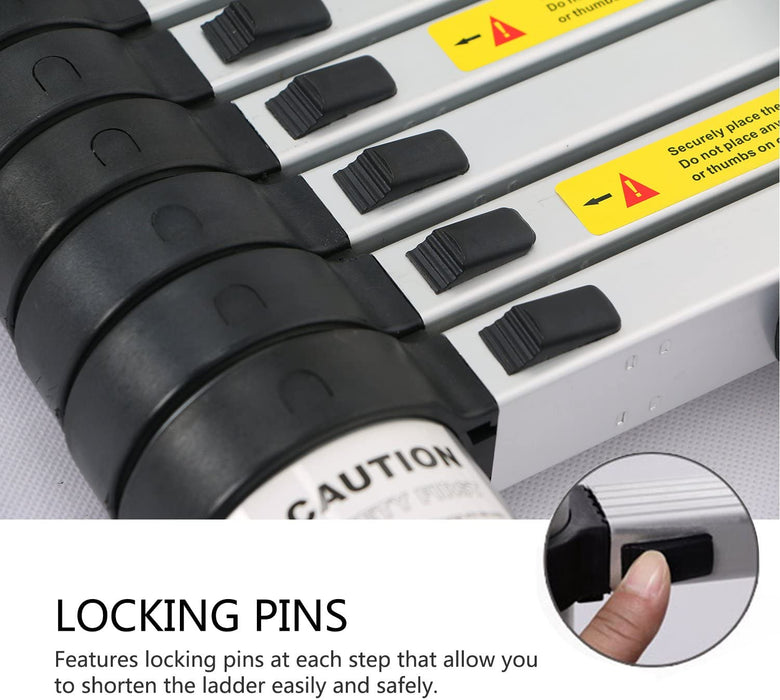 3,8M Teleskopleiter, Rutschfester Klappleiter Stehleiter Mehrzweckleiter aus hochwertiges Aluminium, 150 kg/330 Pfund Belastbarkeit, Schwarz