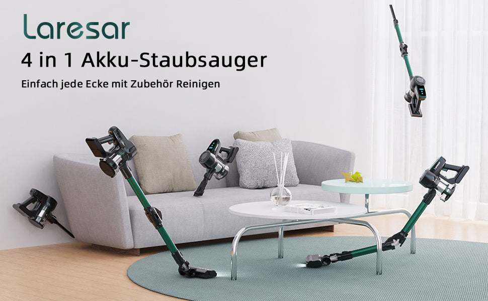 Elite2 Akku Staubsauger, 4-in-1-Staubsauger beutellos kabellos mit Display LED-Leuchten beleuchten den Boden 25.000 Pa Saugleistung Faltbarer