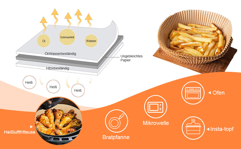 Backpapier Airfryer Rund Antihaft-Einweg Wasserdicht Ölfest Nicht Porös Pergamentpapier Backpapier für Heißluftfritteuse Bratpfanne Ofen Mikrowelle