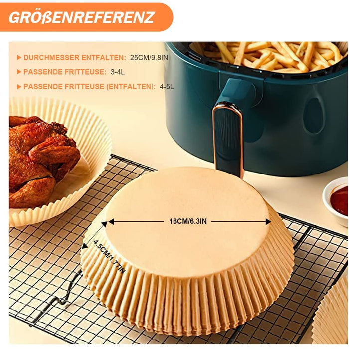 Backpapier Airfryer Rund Antihaft-Einweg Wasserdicht Ölfest Nicht Porös Pergamentpapier Backpapier für Heißluftfritteuse Bratpfanne Ofen Mikrowelle