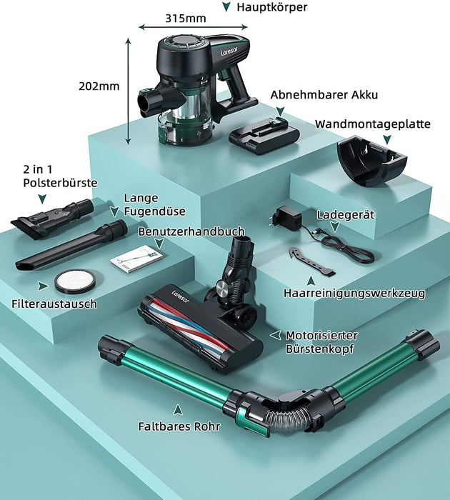 Elite2 Akku Staubsauger, 4-in-1-Staubsauger beutellos kabellos mit Display LED-Leuchten beleuchten den Boden 25.000 Pa Saugleistung Faltbarer