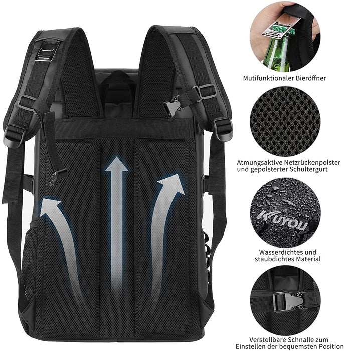 45L Kühltasche, Picknickrucksack, Lunchtasche, Thermotasche, Isolierrucksack für Lebensmitteltransport, Rucksack schwarz