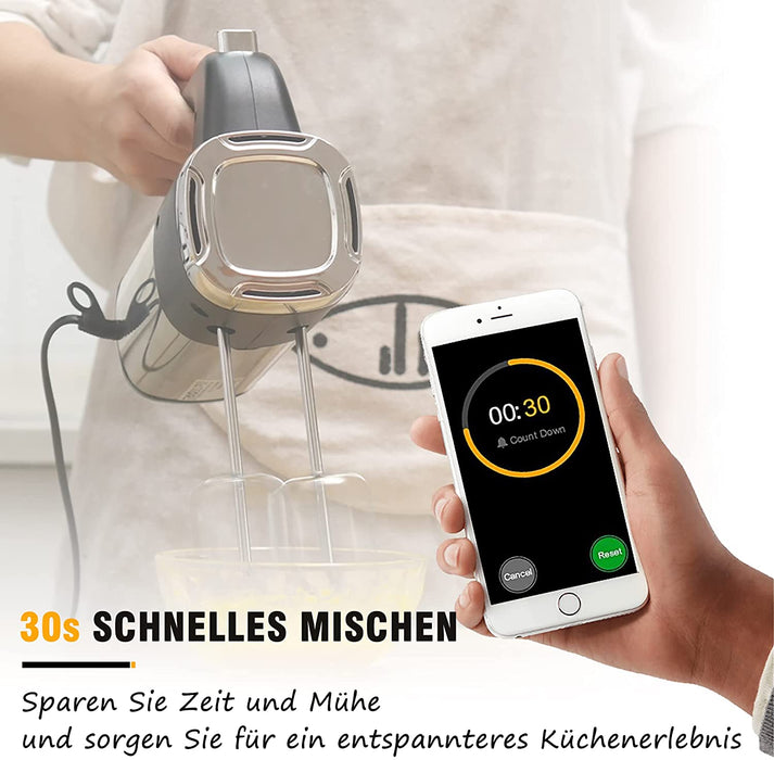 Handmixer Elektrischer, 500W Handrührgerät Edelstahl mit 5 Geschwindigkeiten plus Turbostufe, Auswurftastendesign, spülmaschinengeeignete
